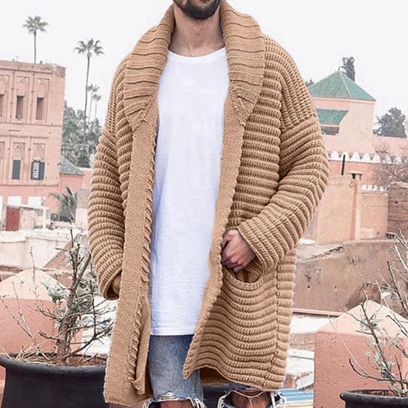 Vêtements pour hommes automne et hiver mode homme mi-long cardigan pull col à revers à manches longues veste en laine pour hommes SY0038_voghion.com