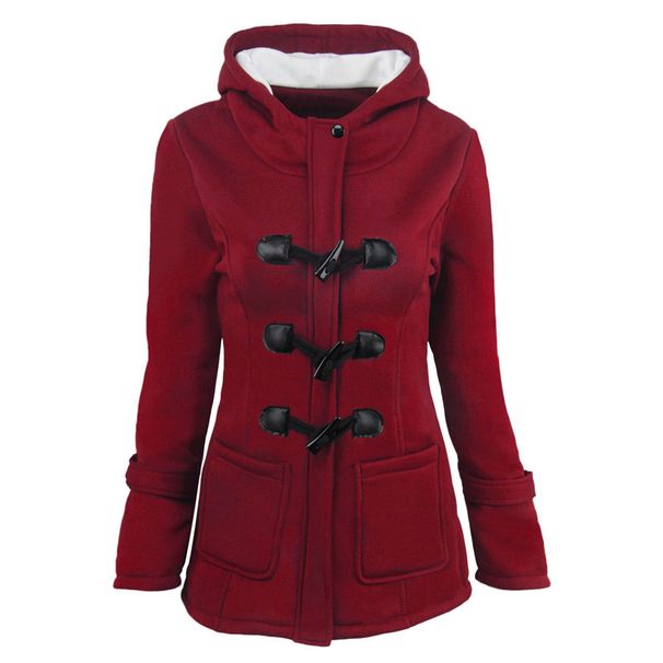 Women's Hooded Peacoat With Toggle Buttons - Thickened Mid-Length Jacket For Autumn & Winter (Black, Dark Gray, Light Gray, Burgundy)_voghion.com