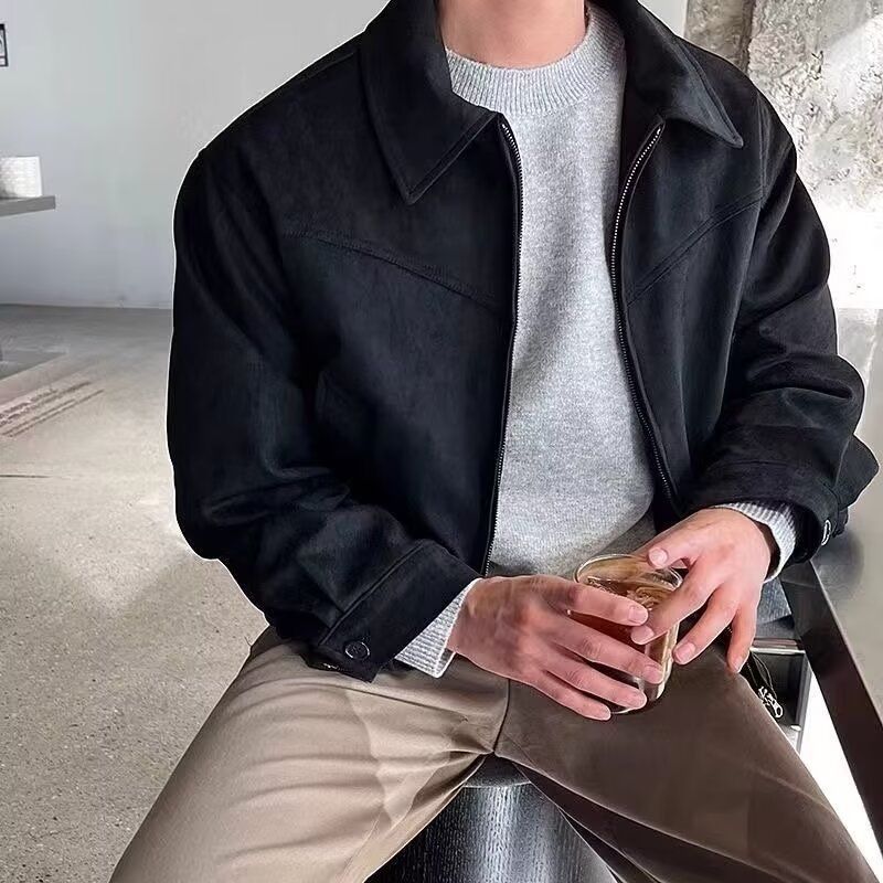 Herrenbekleidung Retro All Match Reversjacke Herren Wildleder Fleecejacke - Herbst Winter Braun Kaffee Mallard Style Retro American Casual Reversmantel​_voghion.com