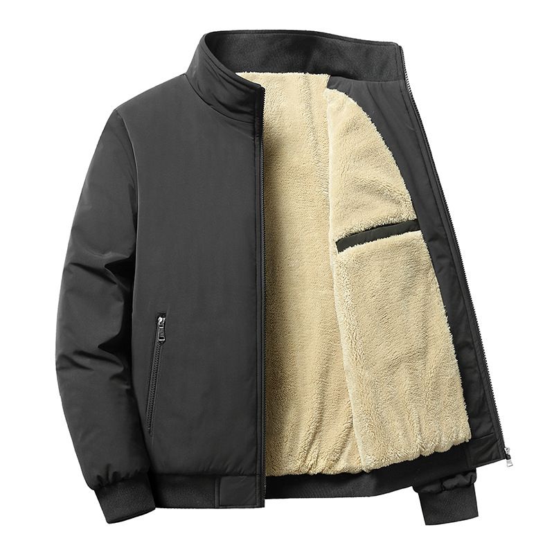 2024 New Fashion Men Winter Long Sleeve Short Coat Stand Collar Zipper Solid Color Fleece And Thick Casual Loose Jacket_voghion.com