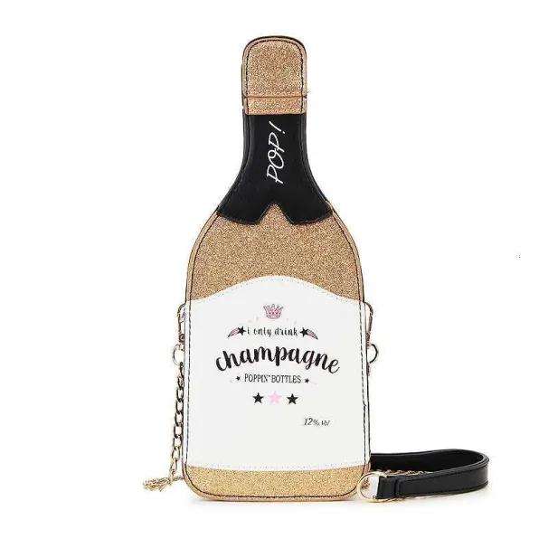 Sac à main et pochette de soirée fantaisie en forme de bouteille de champagne pour femme, modèle 2025, avec chaîne et paillettes dorées_voghion.com