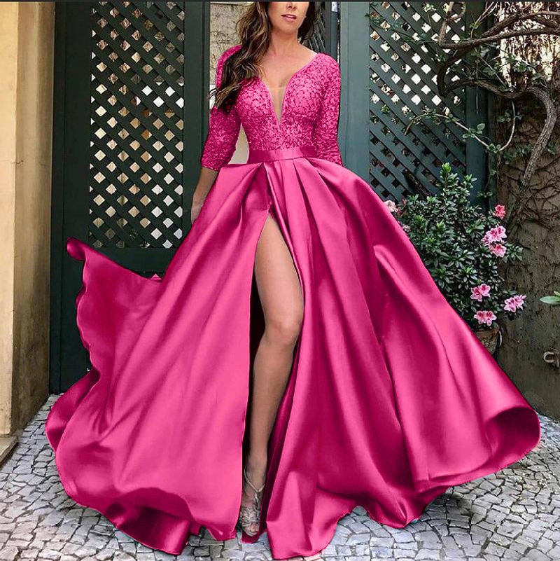 Women's Clothing Lace Sequins Big Swing Sexy Long Skirt Tail Banquet Evening Dress_voghion.com