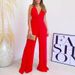 2025 Spring New Product Strap V-neck High Waist Split Bottom Wide Leg Pants Women's Jumpsuit_voghion.com