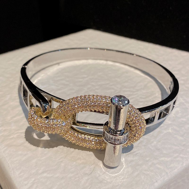 Set di anello e bracciale per naso di maiale della serie OT - Rame di lusso con pietre di zircone, gioielli alla moda e impilabili per le donne_voghion.com