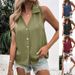 Women's V-Neck Loose Chiffon Sleeveless Button-Up Blouse - Summer Casual Tops For Work & Daily Wear_voghion.com