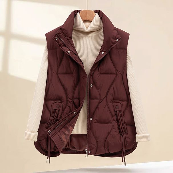 Gepolsterte Damenweste mit Stehkragen, warme Steppjacke für den Winter, locker sitzende Freizeitoberbekleidung, leichte Pufferweste für Herbst und Winter_voghion.com