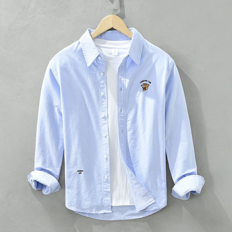 Chemise brodée à manches longues pour hommes, en Textile Oxford, Simple, en coton, ample, décontracté, veste une pièce, livraison directe, 6633_voghion.com
