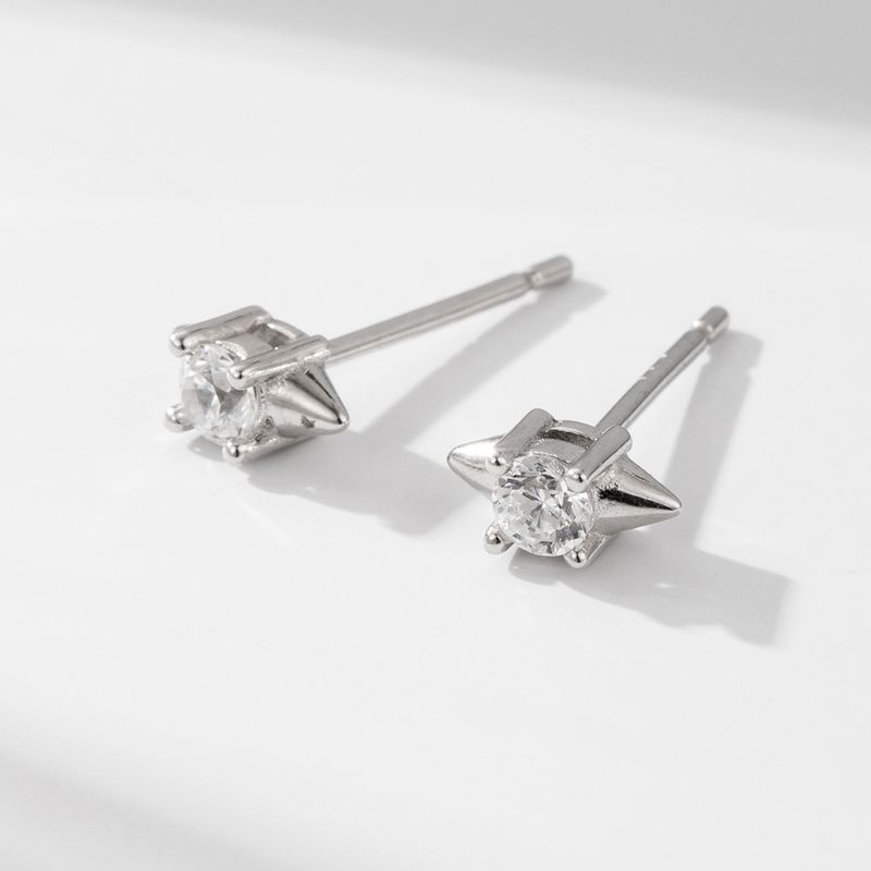 Boucles d'oreilles géométriques coniques simples et tendance pour femme, bijoux de style polyvalent, en argent sterling, avec diamant unique, petites_voghion.com