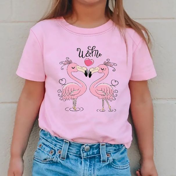 Kleinkind Mädchen Kleidung Cartoon Flamingo Print Muster Kurzarm T-Shirt Casual Sommerkleidung_voghion.com