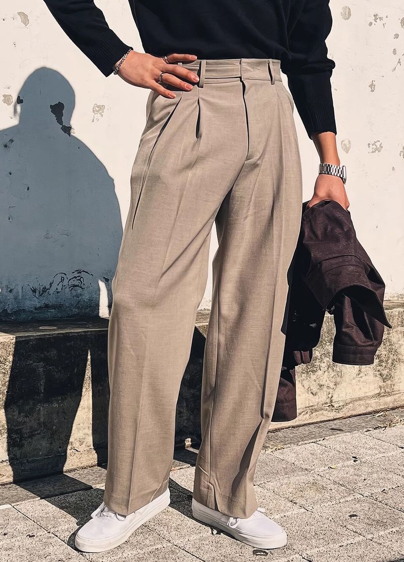 Men's Clothing High Waisted Suit Trousers Double Pleats Loose Straight Trousers Free Ironing Casual Suit Trousers_voghion.com