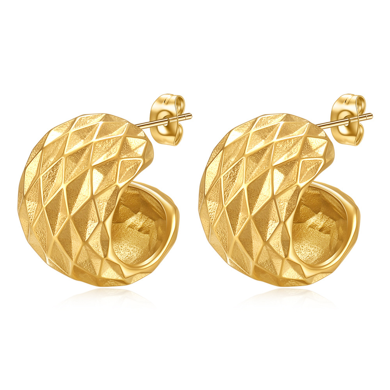 Nouvelles boucles d'oreilles avec style cool creux en forme de diamant, en acier titane, simples et polyvalentes, à la mode_voghion.com