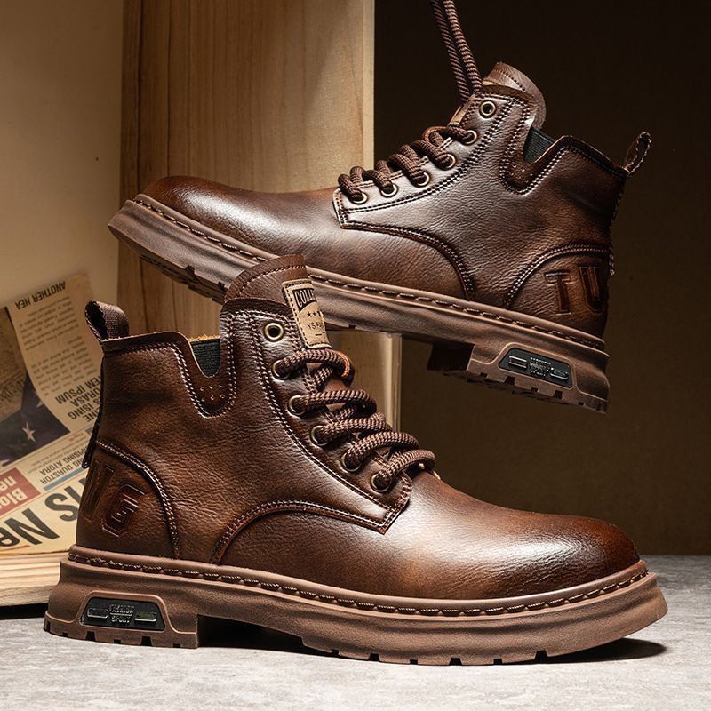 Martin Stiefel Herren Frühling High Top Atmungsaktive Freizeitschuhe Trendy All Match Retro Lederschuhe Britischer Stil Arbeitsstiefel Herren_voghion.com
