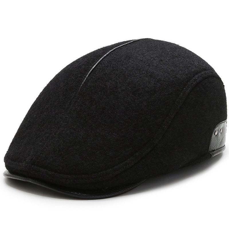 【 Seleccionado 】 Nuevo sombrero de pico de pato para personas de mediana edad y mayores, sombrero de pintor con frente de lana, protección cálida para los oídos, boina para_voghion.com