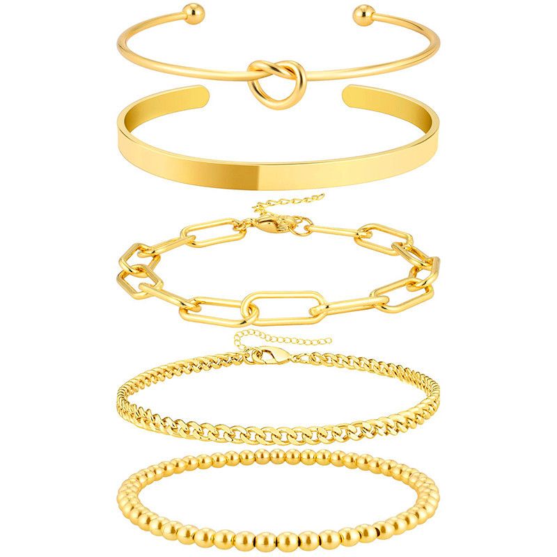 Set di braccialetti con perline in oro regolabili e impilabili, placcati in oro 14 carati, da donna_voghion.com