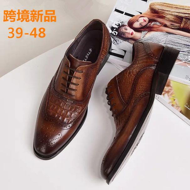 Orff Footwear Cross-border New Product 2023 Brock Oxford Mens Distressed Retro Leather Shoes Crocodile Pattern Leather Shoes Large Size_voghion.com