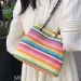 Moteriškos raibow spalvos kibiro formos rankinės, kontrastingos dryžuotos, grandinėlės formos, didelės talpos, laisvalaikio stiliaus, moteriškos austinės._voghion.com