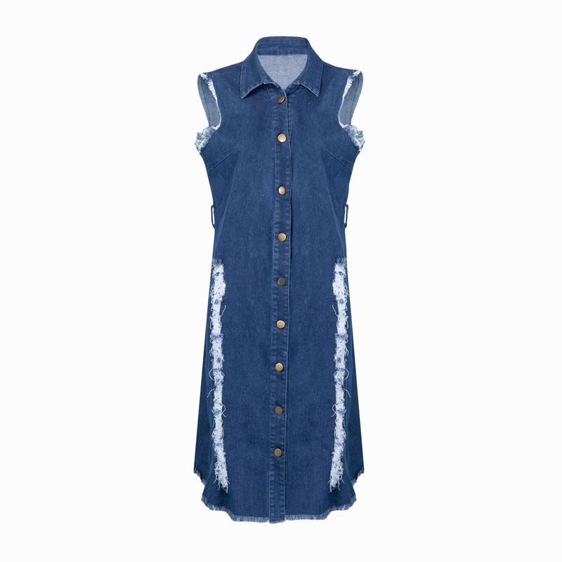 Sexy fashion sleeveless hole sexy women's denim dress_voghion.com