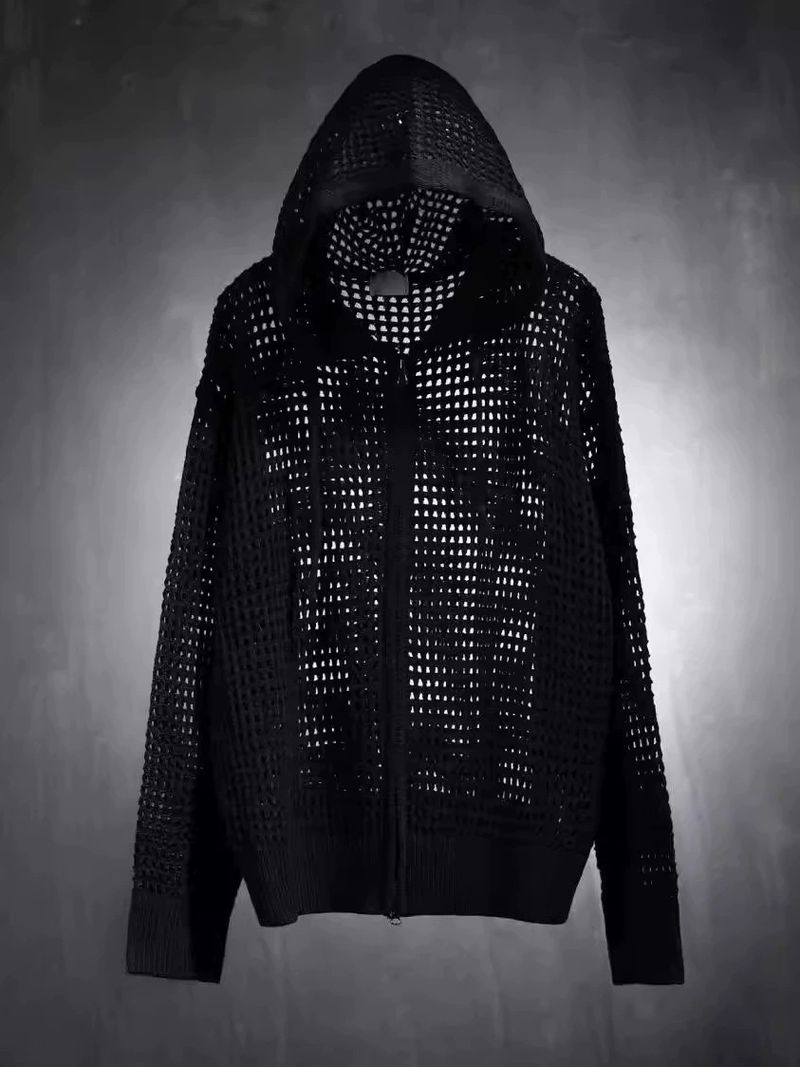 Sweat à capuche en maille respirante pour homme - Cardigan léger ajouré pour une tenue décontractée (noir, beige) - S-XXXL_voghion.com