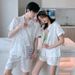 Couple's Pajama Set | Spring/Summer/Autumn Universal Ice Silk Material Short Sleeve Shorts Super Comfortable--Checked White - Short Sleeve Shorts_voghion.com