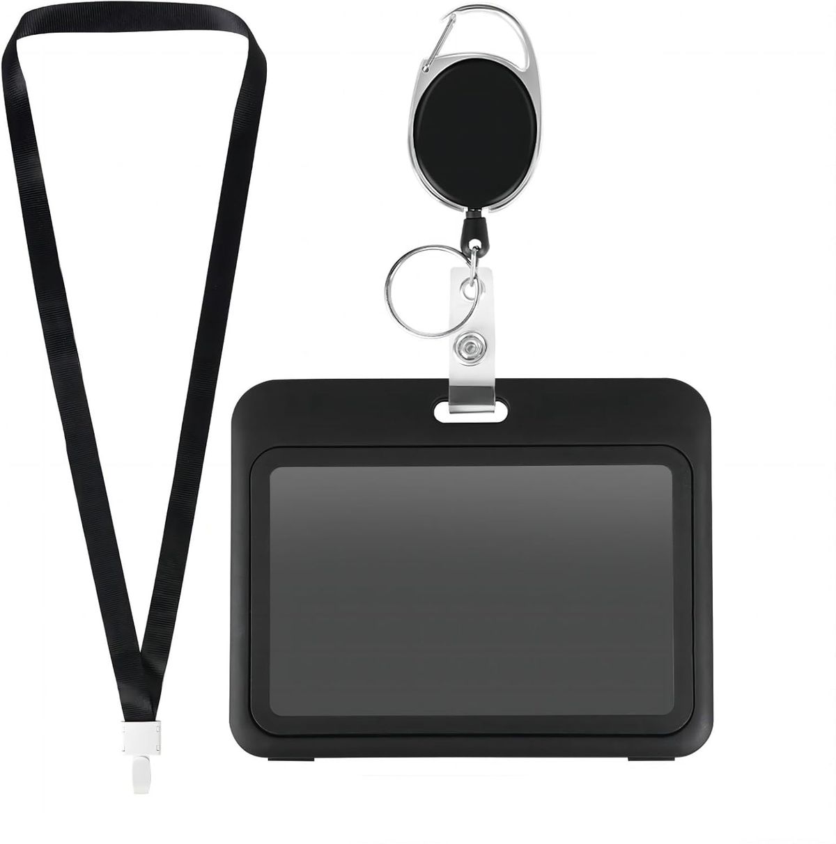Badge Reel With Retractable Clasp And Back Clip, Oval Clasp, Vertical ID Card Holder With Neck Strap_voghion.com