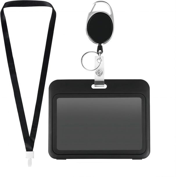 Badge Reel With Retractable Clasp And Back Clip, Oval Clasp, Vertical ID Card Holder With Neck Strap_voghion.com