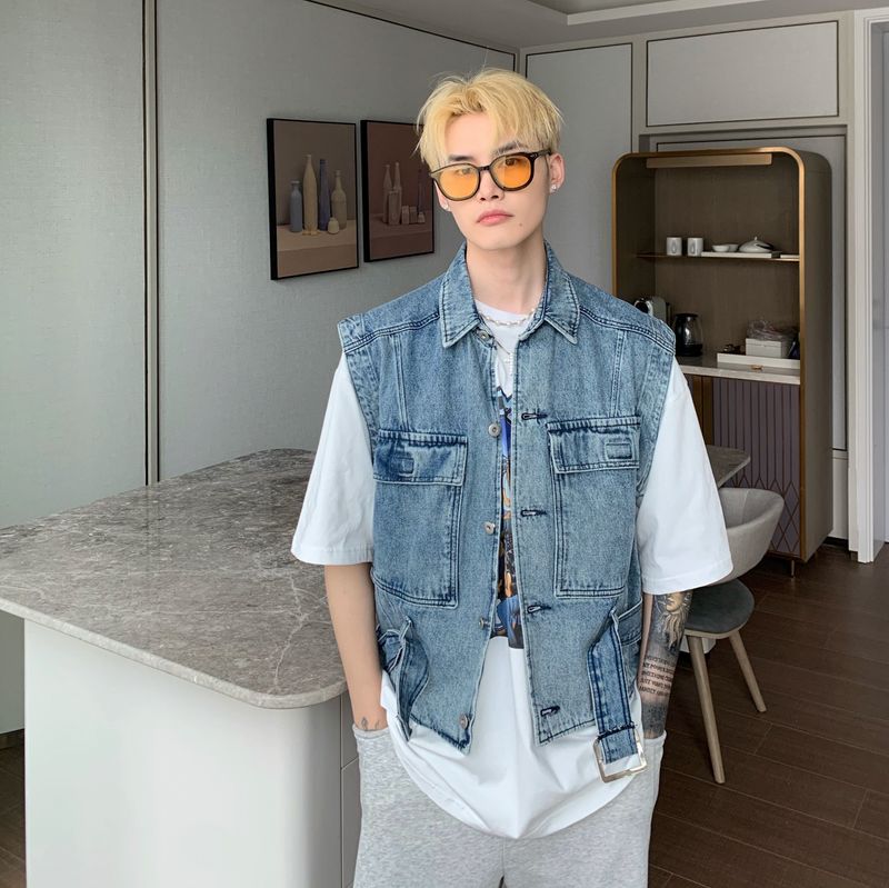 Trendy marke lässig slim fit tasche ärmellose jeansweste, männer Koreanische version trendy jacke, sommer 2021 neue artikel_voghion.com