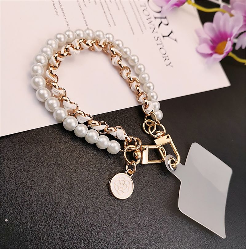 Koreaanse Mobiele Telefoon Lederen Parel Camellia Armband Ketting Voor Iphone 14 13 12 Pro Max Samsung Flip 3 4 anti-Verlies Hand Touw_voghion.com