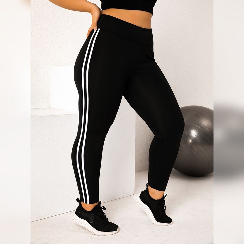 Plus size leggings for women, nine-point pants high waist, tight outer wear, side striped sports yoga trousers_voghion.com
