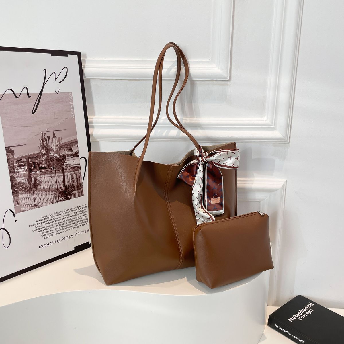 Women's Bags Large Capacity Casual Texture Fashion Solid Color Retro Silk Scarf Stylish Commuter Tote Shoulder Bag_voghion.com