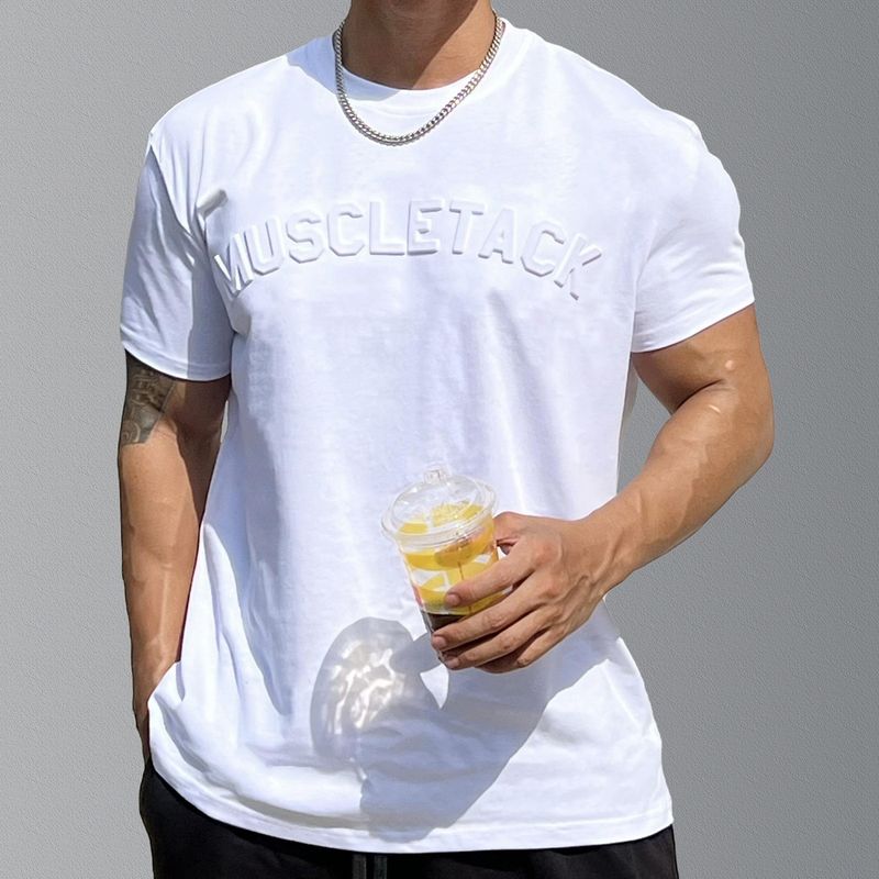 Men's Clothing steel print sports short sleeved men's T shirt with heavy cuffs for running muscle fitness and iron dog brothers brand_voghion.com