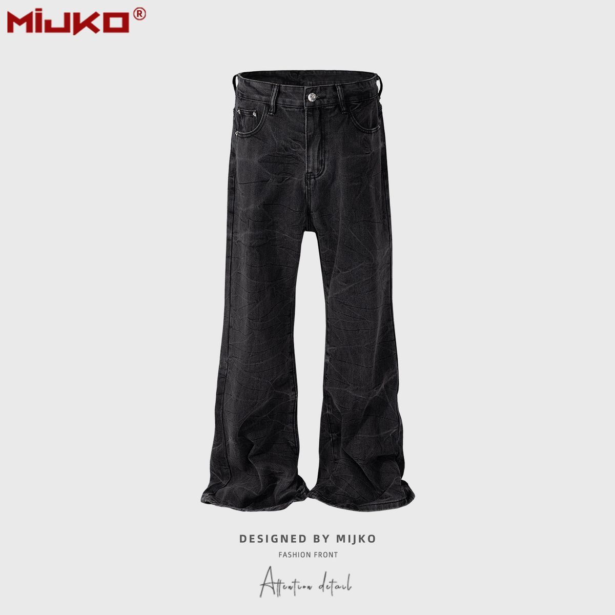 Herren-Damen-Laser-Textur-Hose mit weitem Bein für Herren und Damen, High-Street-Style-Bootcut-Jeans in mehreren Größen_voghion.com