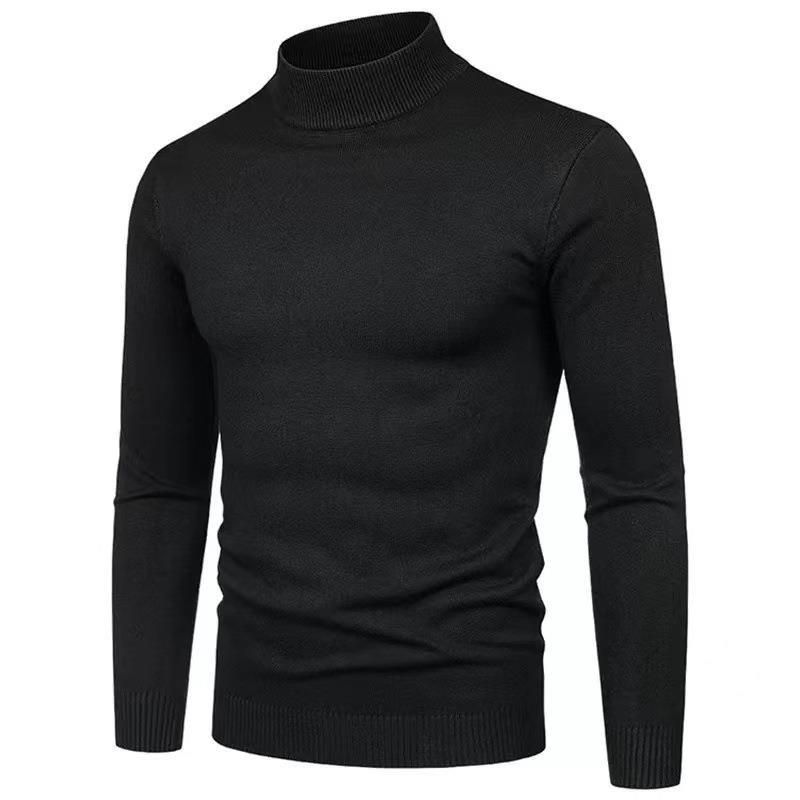 Pulover bărbătesc cu guler înalt, culoare solidă, slim fit, pulover casual_voghion.com