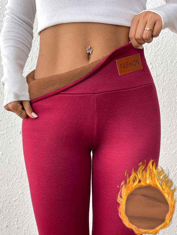 Pantaloni caldi in pelle di agnello color caffè per le donne in inverno, vita alta e snellenti con fodera in pile_voghion.com