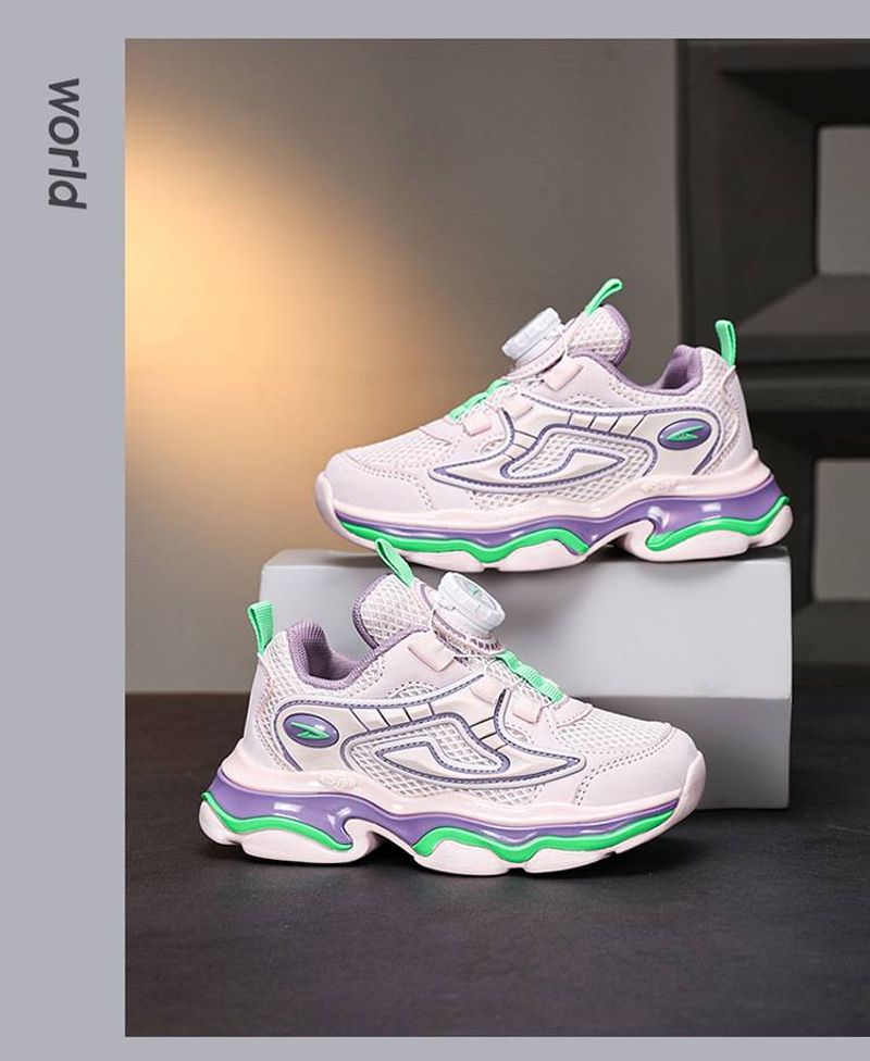 Zapatillas deportivas para niños con botones giratorios, de malla, resistentes al desgaste, cómodas, para otoño, estilo similar._voghion.com