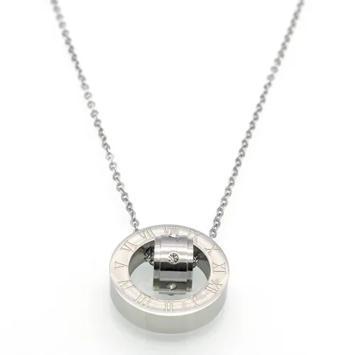 Men And Women's Jewelry Fashion Temperament Roman Numeral Diamond Necklace Couple Plated Double Ring Transfer Bead Necklace_voghion.com