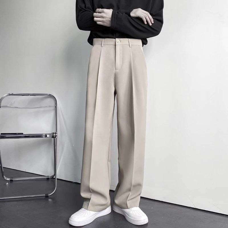 Herrenbekleidung Frühling und Herbst Drapierte Gerade Anzughose Lockere, lässige weiße Hose mit weitem Bein Wischhose_voghion.com