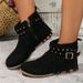 Large Size Rivet Fringe Metal Buckle Short Boots Autumn And Winter New Flat Warm Women's Boots_voghion.com