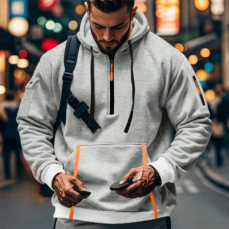 2024 new fashion trend men's pullover sports casual zipper hoodie pocket_voghion.com
