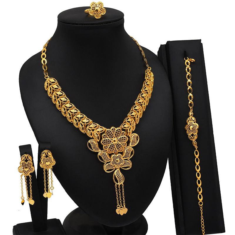 Gold plated necklace bracelet earrings Ring jewelry set_voghion.com