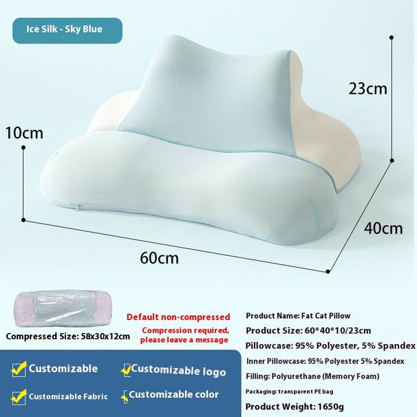 Multifunctional Memory Foam Pillow For Desk Napping & Neck Support - Cooling Ice Silk & Plush Cover Options (Grey, Blue, Green, Pink)_voghion.com