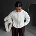 Cropped Faux Shearling Cardigan – Oversized Knit Coatigan (One Size, Cream White, Nylon-Polyester Blend, , Fall/Winter Layering Staple)_voghion.com