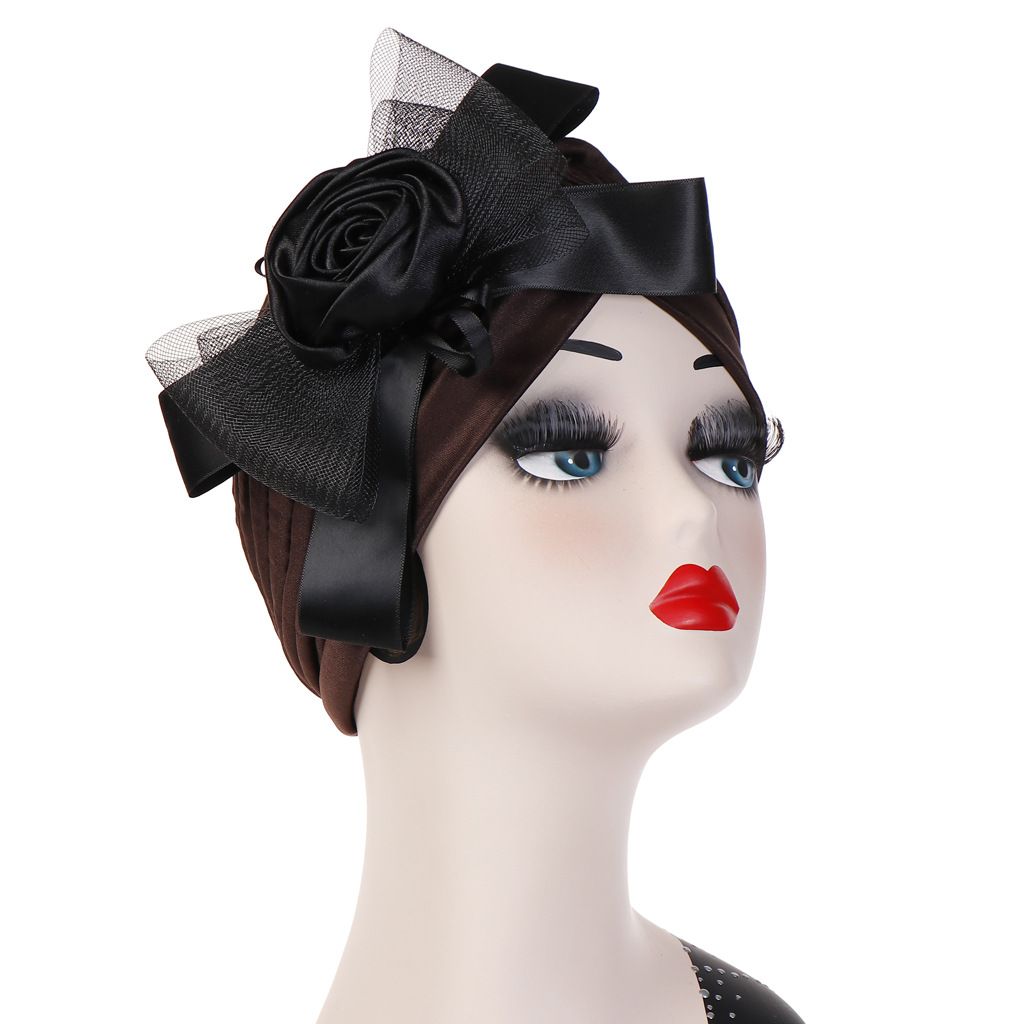 δημοφιλές ινδικό καπέλο με λουλούδια, καπέλο με φιόγκο από πλέγμα, απλό διακοσμητικό καπέλο_voghion.com