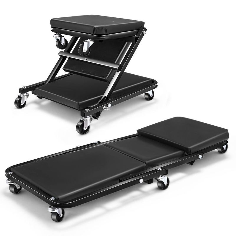 Foldable Z-Creeper 2-in-1 Rolling Creeper Seat, Mechanic Garage Under Car Repair Tool, 330 Lbs Capacity, Full Black_voghion.com