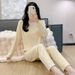 Solid color German velvet thermal underwear, sleepwear, women's autumn and winter sweet round neck long sleeved pants,_voghion.com