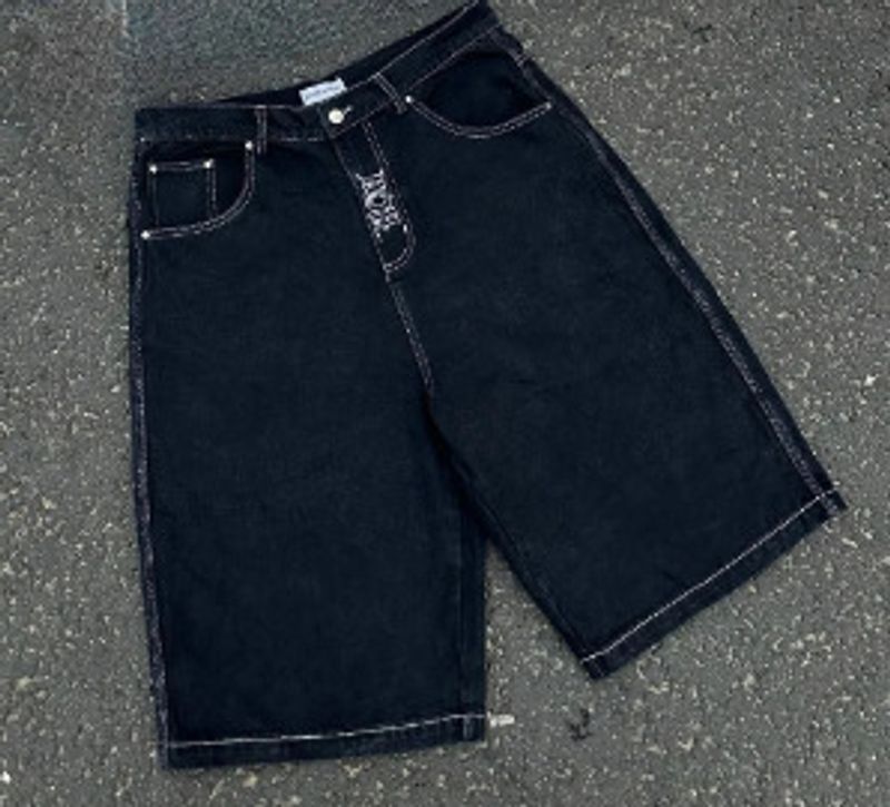 Men's clothing summer hot-selling printed denim shorts for men street hip-hop trend casual straight wide-leg shorts_voghion.com