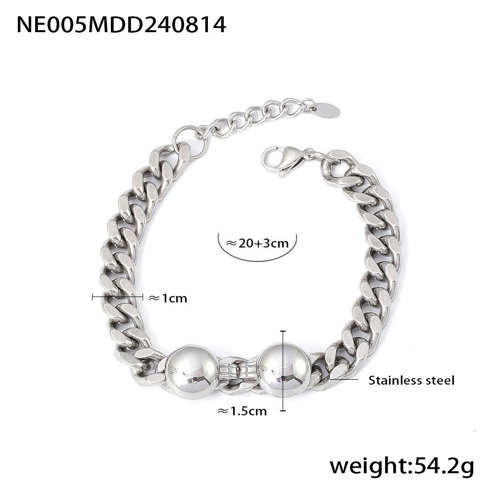 Collier et bracelet en acier inoxydable à texture simple et chic, ensemble de chaîne décorative de luxe léger_voghion.com