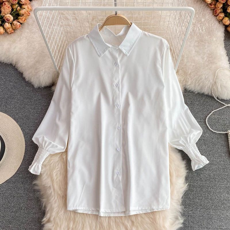 Ropa de mujer Traje de manga larga de primavera y otoño para mujer, camisa blanca, suéter, chaleco, camisa de chaleco de punto suelta que reduce la edad, traje de dos piezas_voghion.com