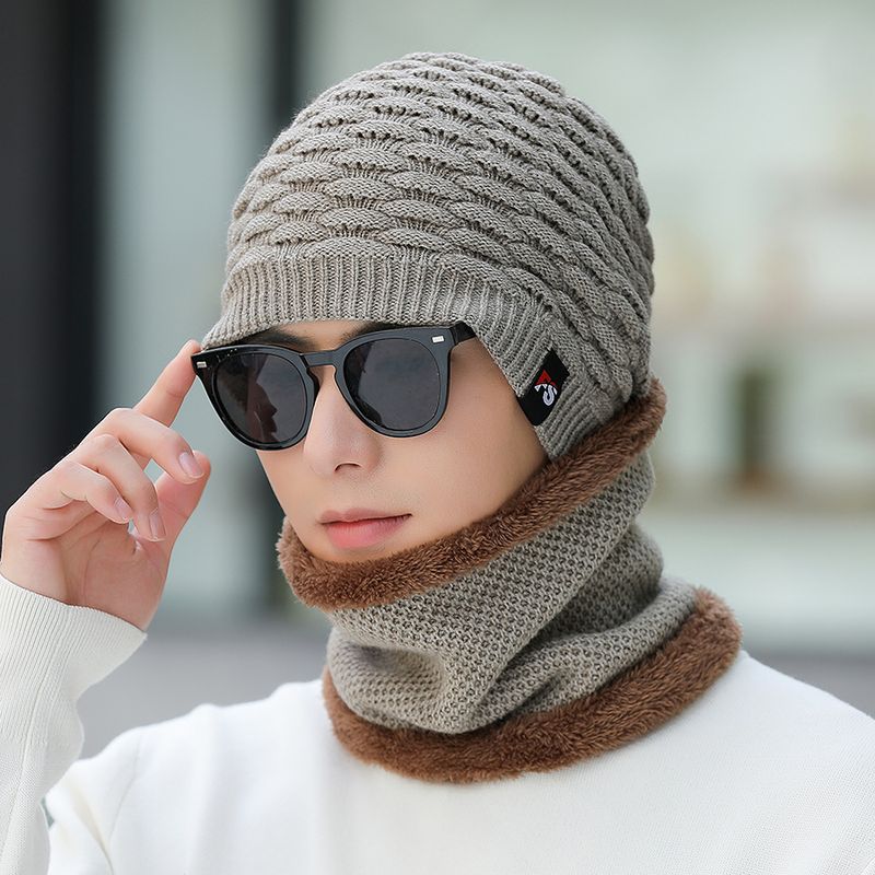 Doppellagige Plüsch- und dicke Strickmütze für Herren-Winter-Outdoor-Isolierung und warme Mütze, vielseitig und lässig_voghion.com