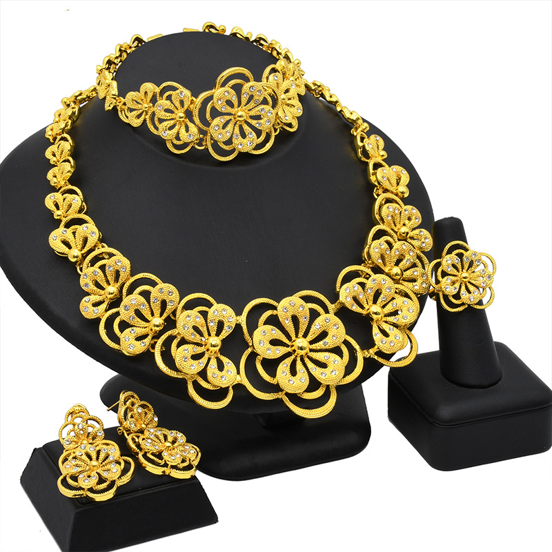 Gold-plated necklace, bracelet, earrings set for brides_voghion.com