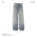 Męskie jeansy Baggy Washed Distressed z motywem kocich wąsów – luźne, proste nogawki, casualowe spodnie jeansowe_voghion.com